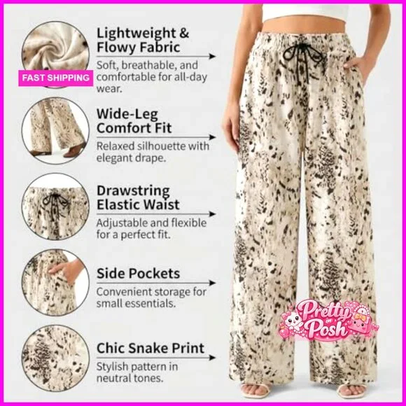 Butter-Soft High Waisted Wide Leg Pants Flowy Drawstring Lounge Trousers - Picture 5 of 7